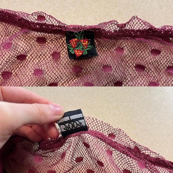 Poof Vintage Y2K Women's Pink Shirt Sheer Burgundy Polka Dot Top - Picture 6 of 12